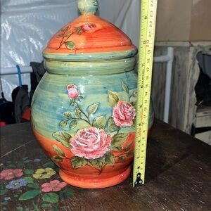 Pink Rose Multicolor Ceramic Storage Jar
